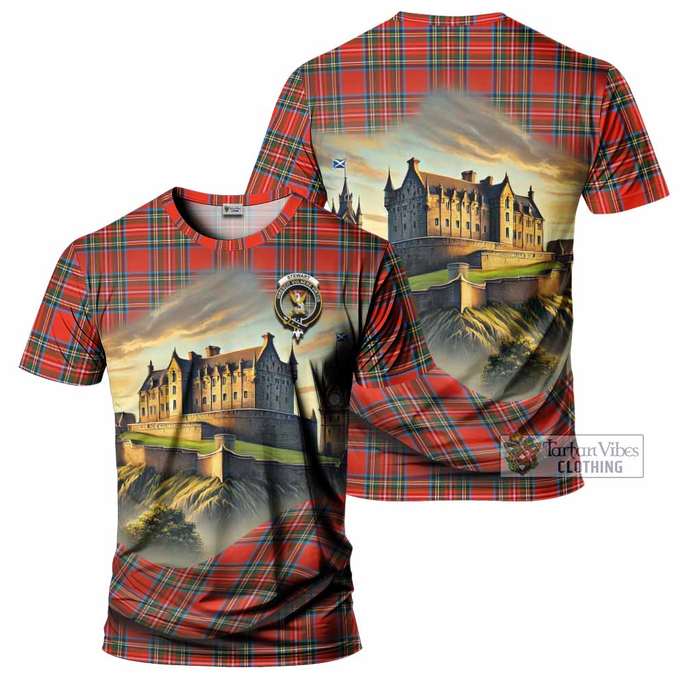 Tartan Vibes Clothing Stewart (Stuart) Tartan Family Crest T-Shirt with Scottish Ancient Castle Stype