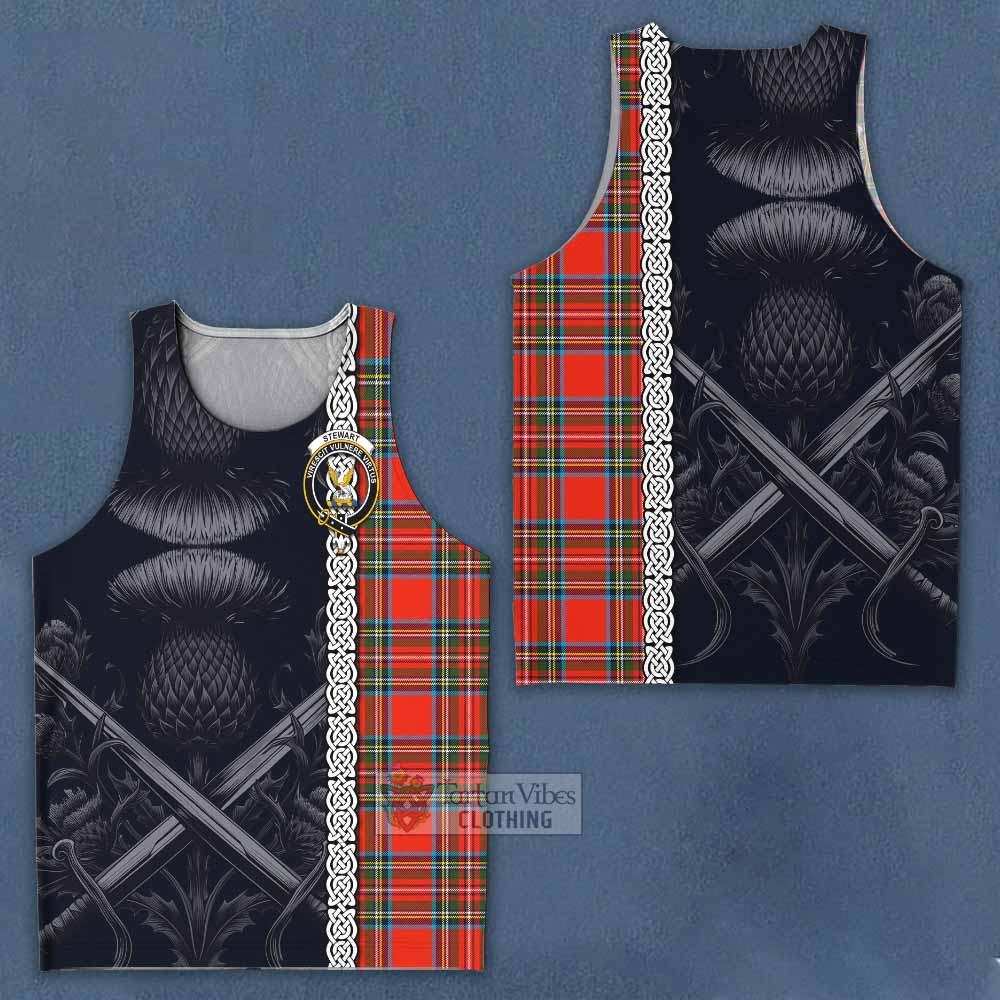 Tartan Vibes Clothing Stewart (Stuart) Tartan Men's Tank Top with Family Crest Cross Sword Thistle Celtic Vibes