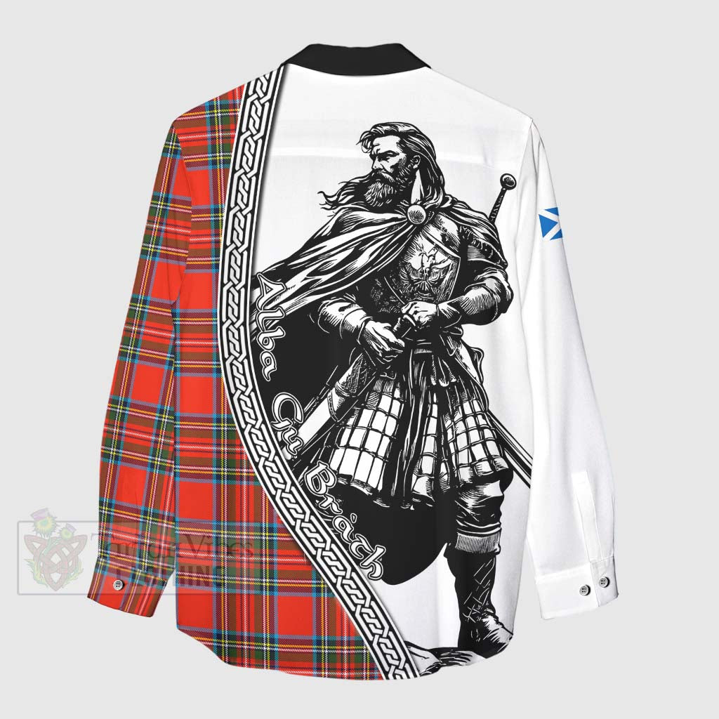 Tartan Vibes Clothing Stewart (Stuart) Tartan Clan Crest Women's Casual Shirt with Highlander Warrior Celtic Style