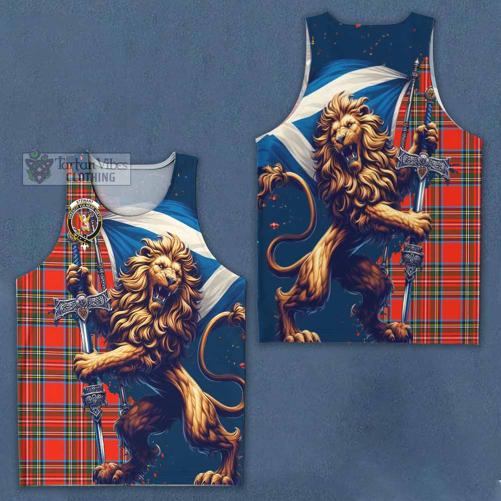 Tartan Vibes Clothing Stewart (Stuart) Tartan Family Crest Men's Tank Top with Scottish Majestic Lion