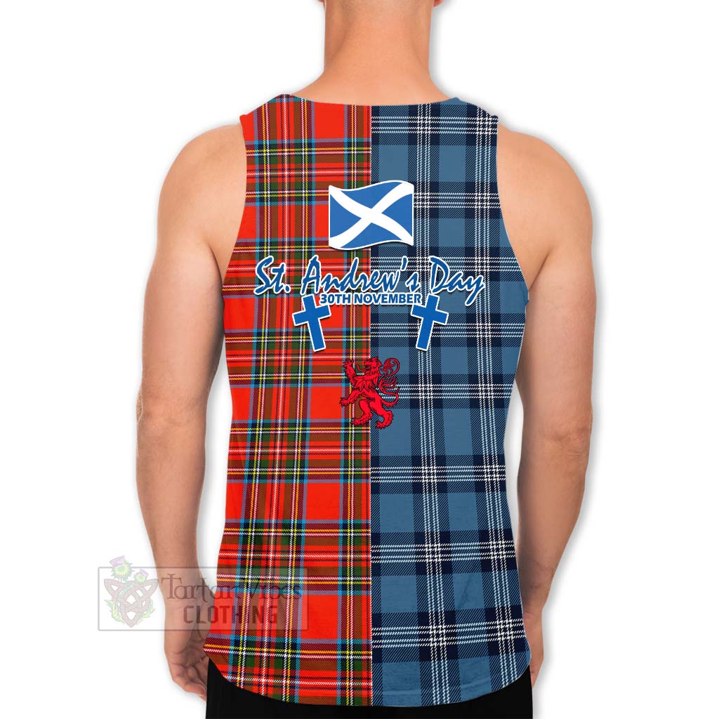 Tartan Vibes Clothing Stewart (Stuart) Tartan Men's Tank Top Happy St. Andrew's Day Half Tartan Style
