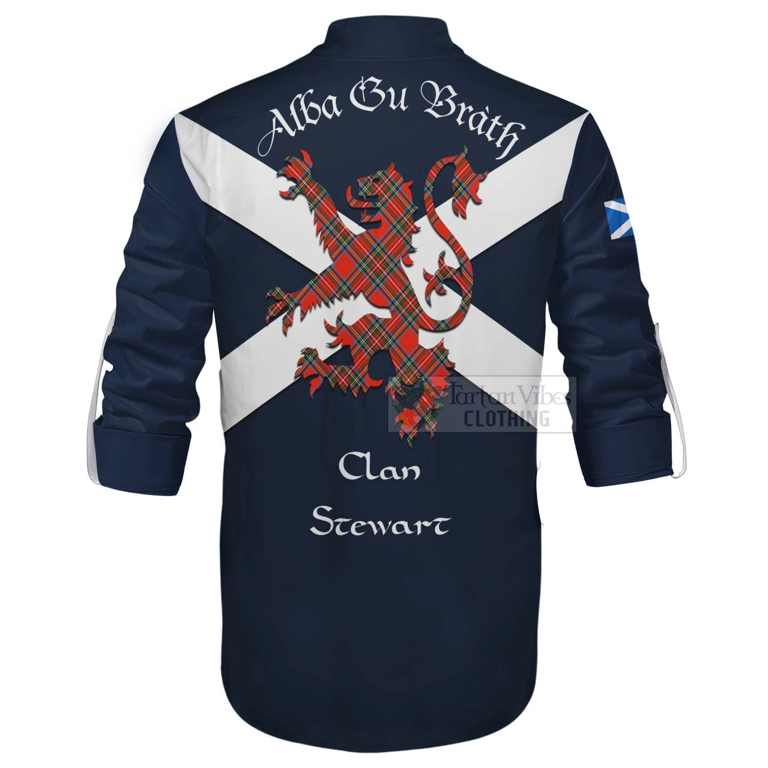 Tartan Vibes Clothing Stewart (Stuart) Tartan Lion Rampant Ghillie Kilt Shirt Proudly Display Your Heritage with Alba Gu Brath and Clan Name