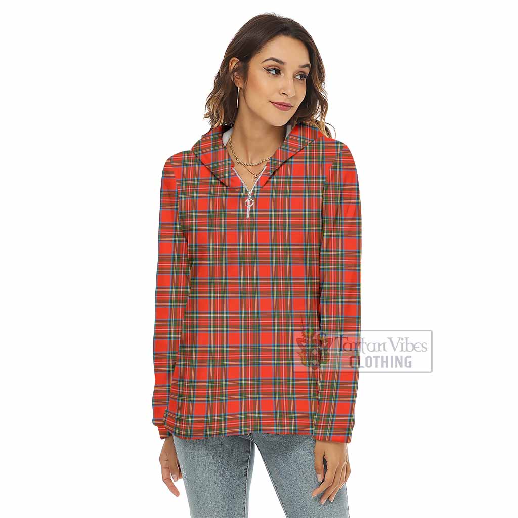 Tartan Vibes Clothing Stewart (Stuart) Tartan Women's Borg  Half Zip Fleece Hoodie
