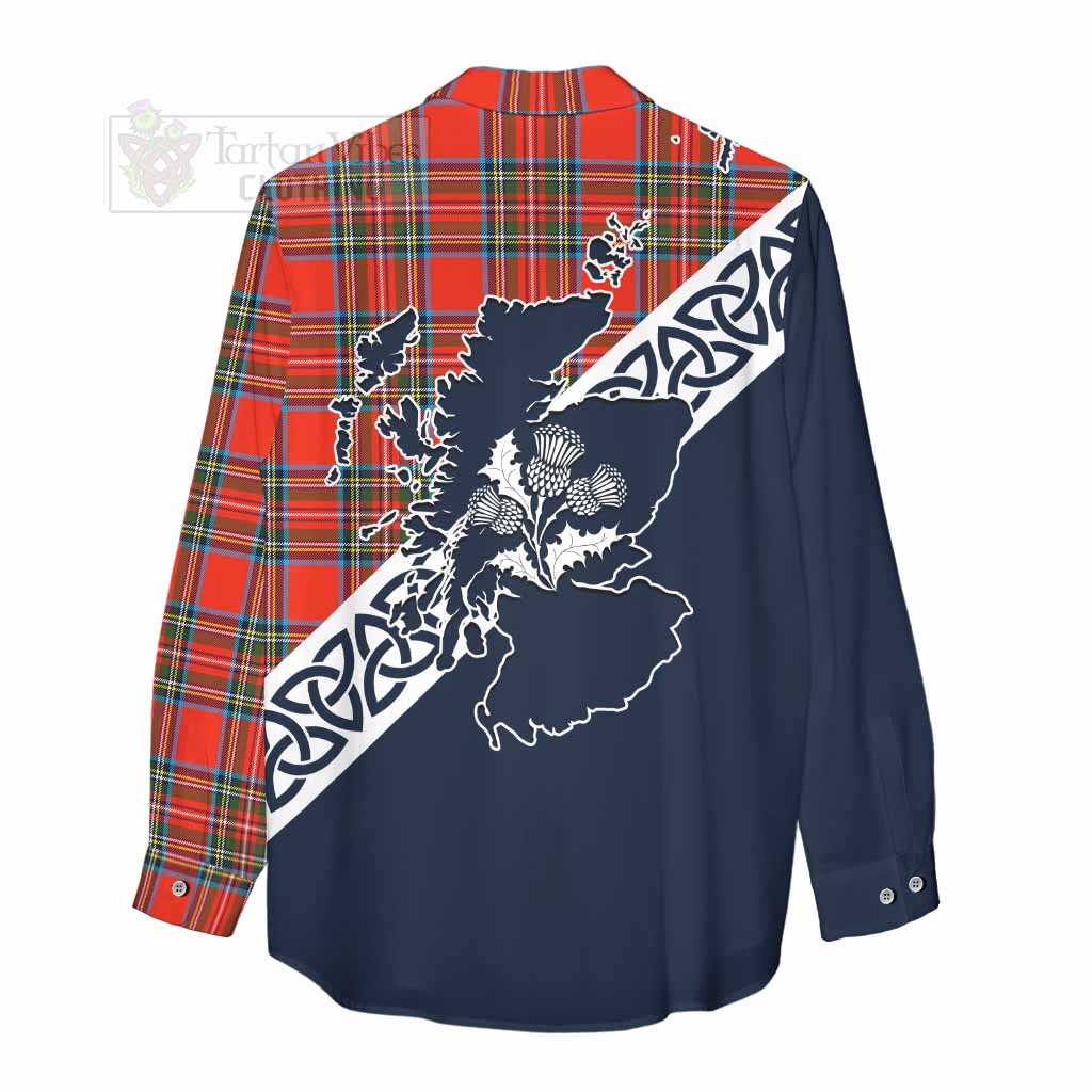 Stewart (Stuart) Tartan Women's Casual Shirt Featuring Thistle and Scotland Map - Tartan Vibes Clothing