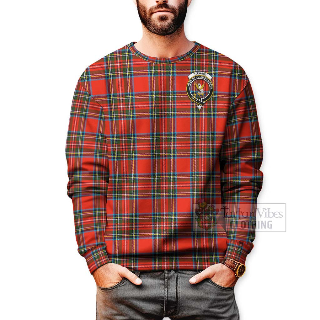 Tartan Vibes Clothing Stewart (Stuart) Tartan Sweatshirt with Family Crest and Bearded Skull Holding Bottles of Whiskey
