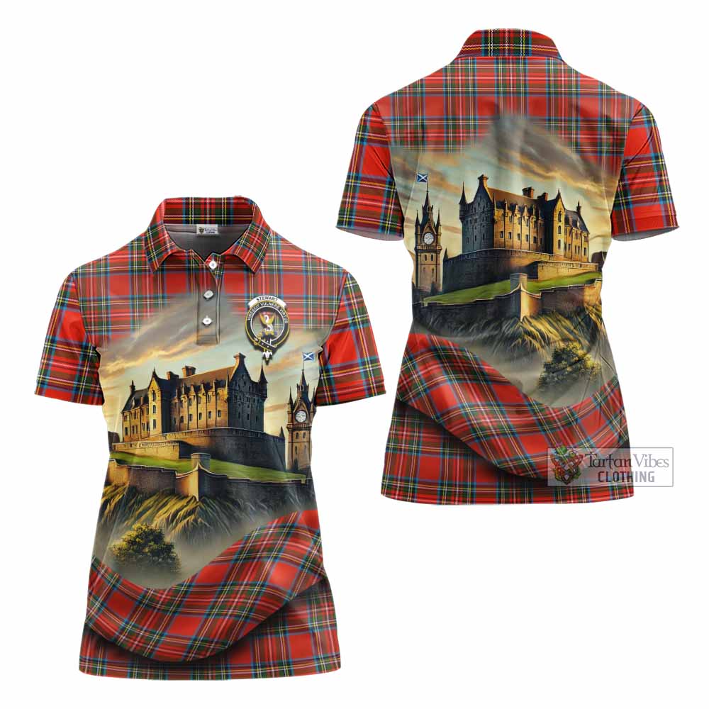 Tartan Vibes Clothing Stewart (Stuart) Tartan Family Crest Women's Polo Shirt with Scottish Ancient Castle Stype