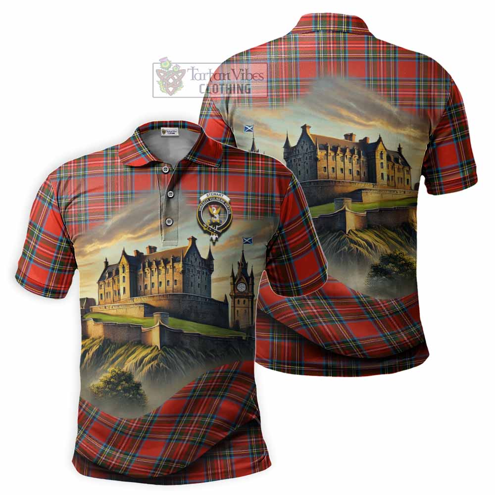 Tartan Vibes Clothing Stewart (Stuart) Tartan Family Crest Polo Shirt with Scottish Ancient Castle Stype