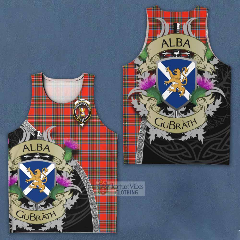 Tartan Vibes Clothing Stewart (Stuart) Tartan Family Crest Men's Tank Top Lion Rampant Royal Thistle Shield Celtic Inspired