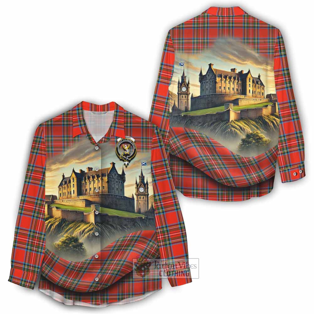 Tartan Vibes Clothing Stewart (Stuart) Tartan Family Crest Women's Casual Shirt with Scottish Ancient Castle Style