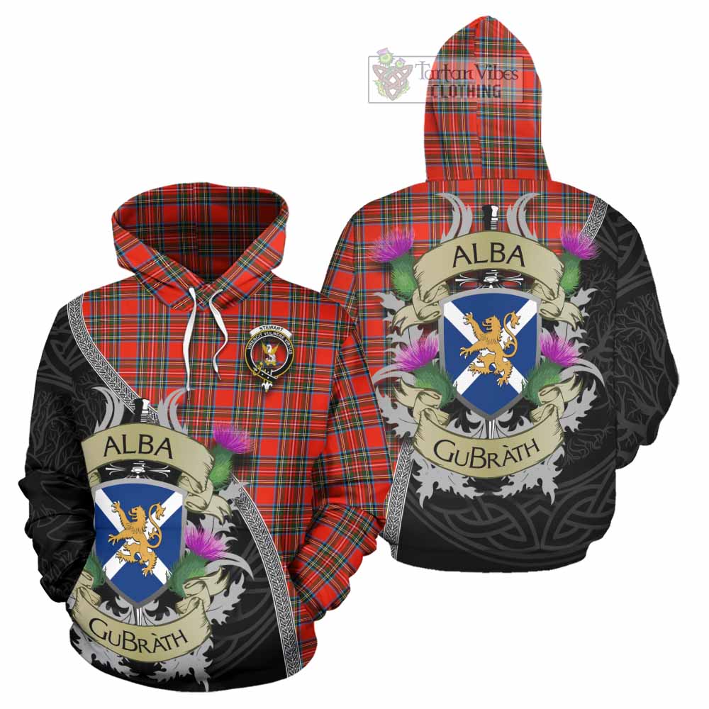 Tartan Vibes Clothing Stewart (Stuart) Tartan Family Crest Hoodie Lion Rampant Royal Thistle Shield Celtic Inspired