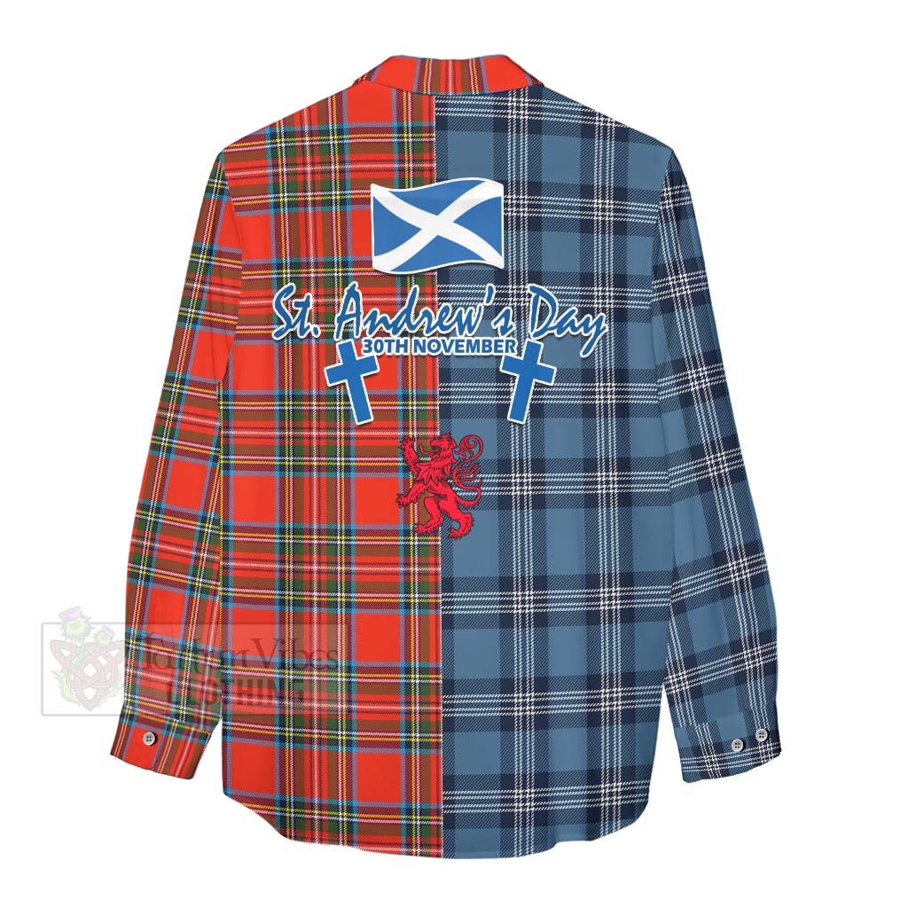 Tartan Vibes Clothing Stewart (Stuart) Tartan Women's Casual Shirt Happy St. Andrew's Day Half Tartan Style