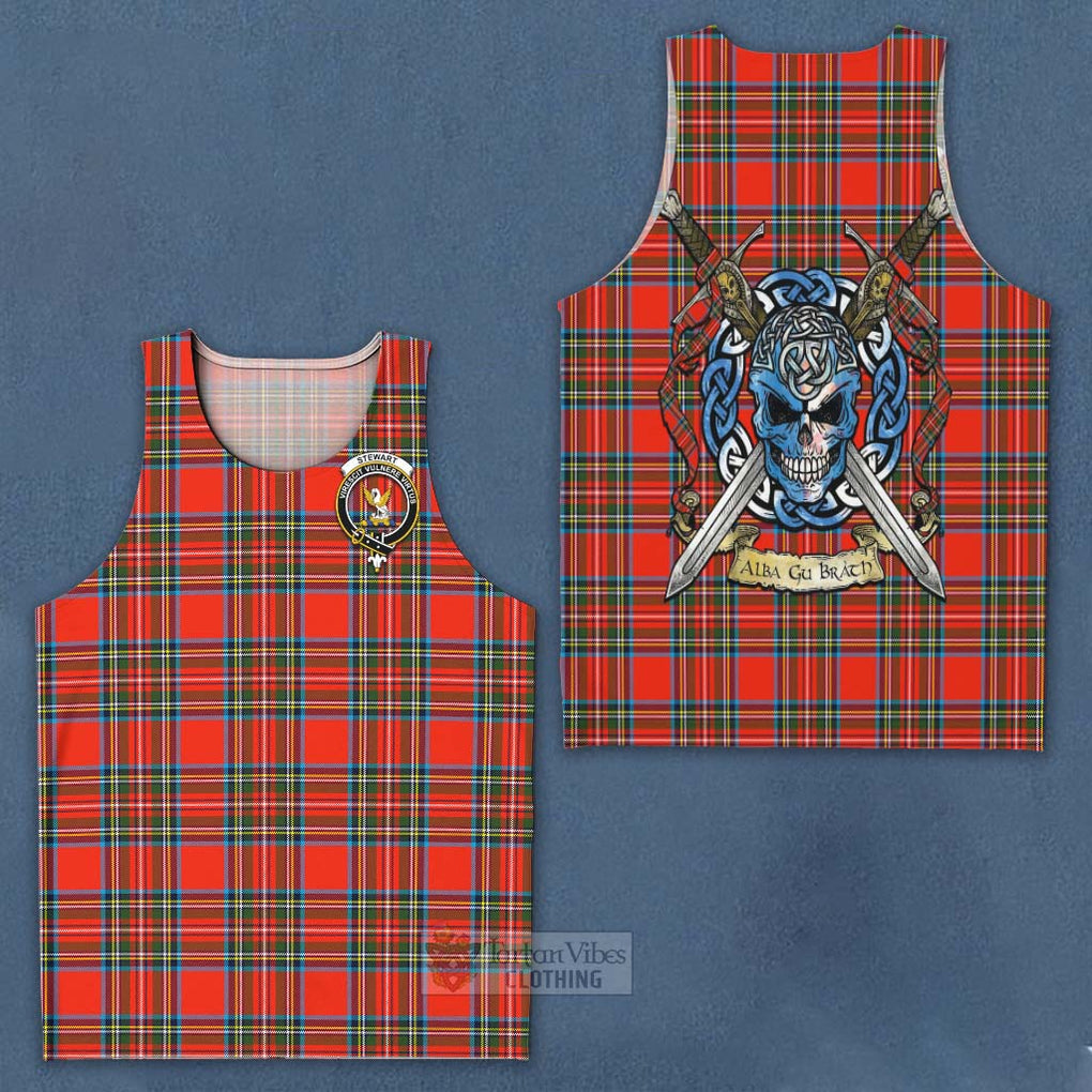 Tartan Vibes Clothing Stewart (Stuart) Tartan Men's Tank Top with Family Crest Celtic Skull Style