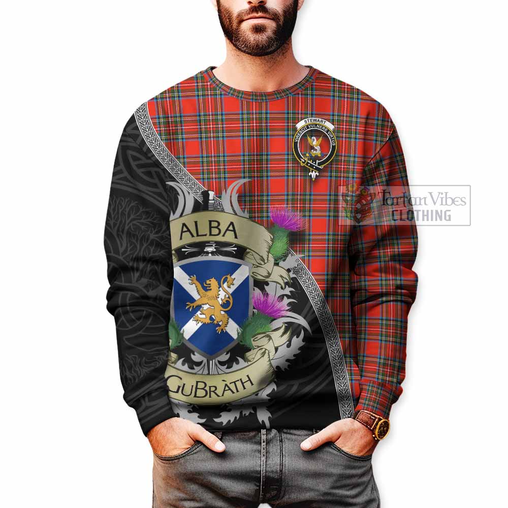 Tartan Vibes Clothing Stewart (Stuart) Tartan Family Crest Sweatshirt Lion Rampant Royal Thistle Shield Celtic Inspired