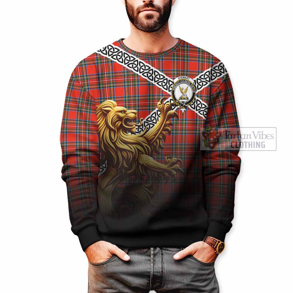 Tartan Vibes Clothing Stewart (Stuart) Crest Tartan Sweatshirt with Golden Lion Emblem Celtic Style