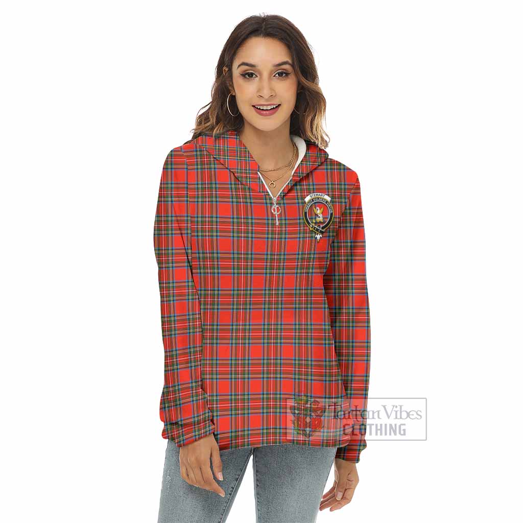 Tartan Vibes Clothing Stewart (Stuart) Tartan Crest Women's Borg  Half Zip Fleece Hoodie