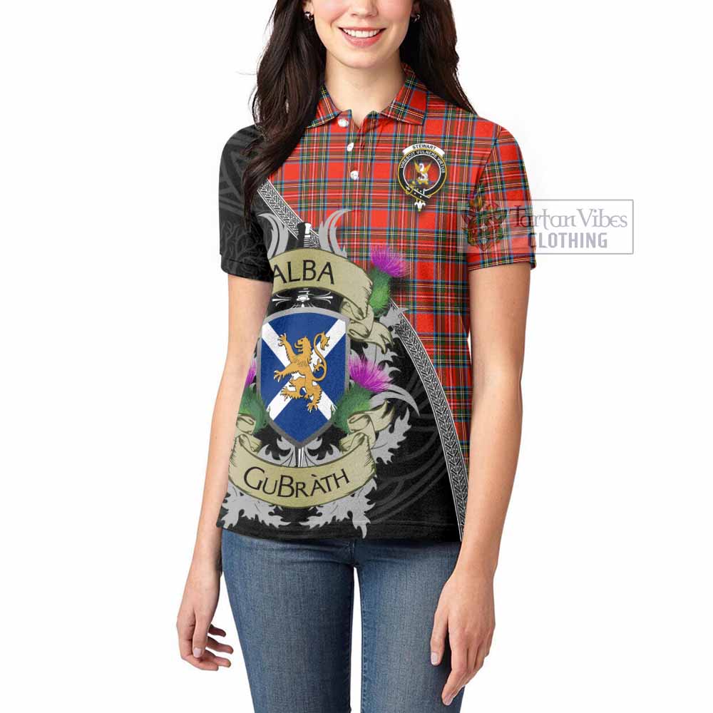 Tartan Vibes Clothing Stewart (Stuart) Tartan Family Crest Women's Polo Shirt Lion Rampant Royal Thistle Shield Celtic Inspired
