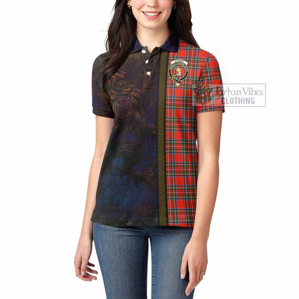 Tartan Vibes Clothing Stewart (Stuart) Tartan Family Crest Women's Polo Shirt Alba Gu Brath Be Brave Lion Ancient Style