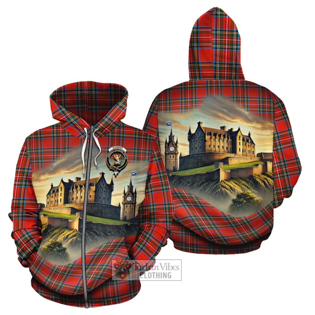 Tartan Vibes Clothing Stewart (Stuart) Tartan Family Crest Cotton Hoodie with Scottish Ancient Castle Style
