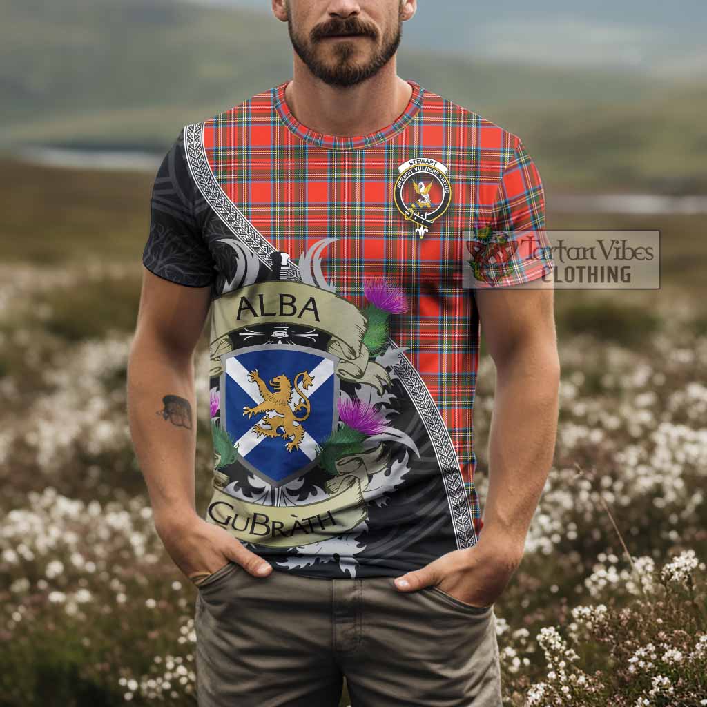 Tartan Vibes Clothing Stewart (Stuart) Tartan Family Crest T-Shirt Lion Rampant Royal Thistle Shield Celtic Inspired