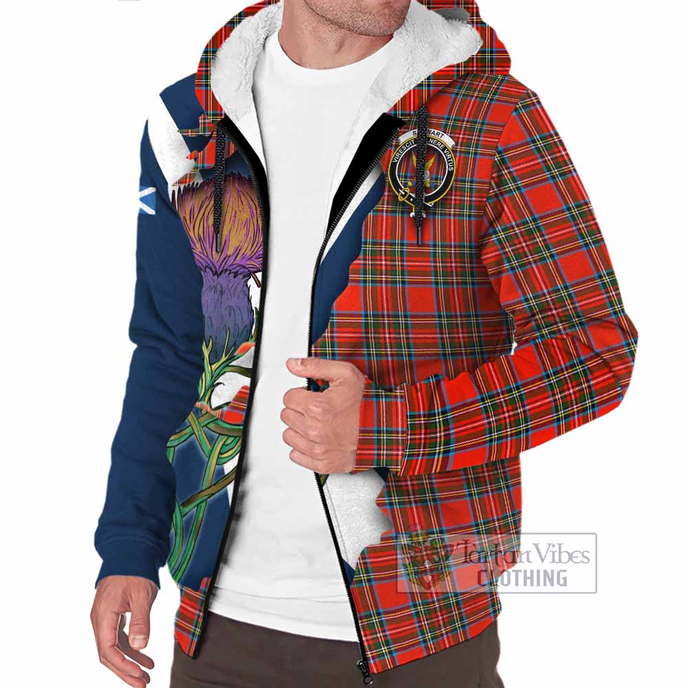 Tartan Vibes Clothing Stewart (Stuart) Tartan Family Crest Sherpa Hoodie Scottish Thistle Celtic Inspired