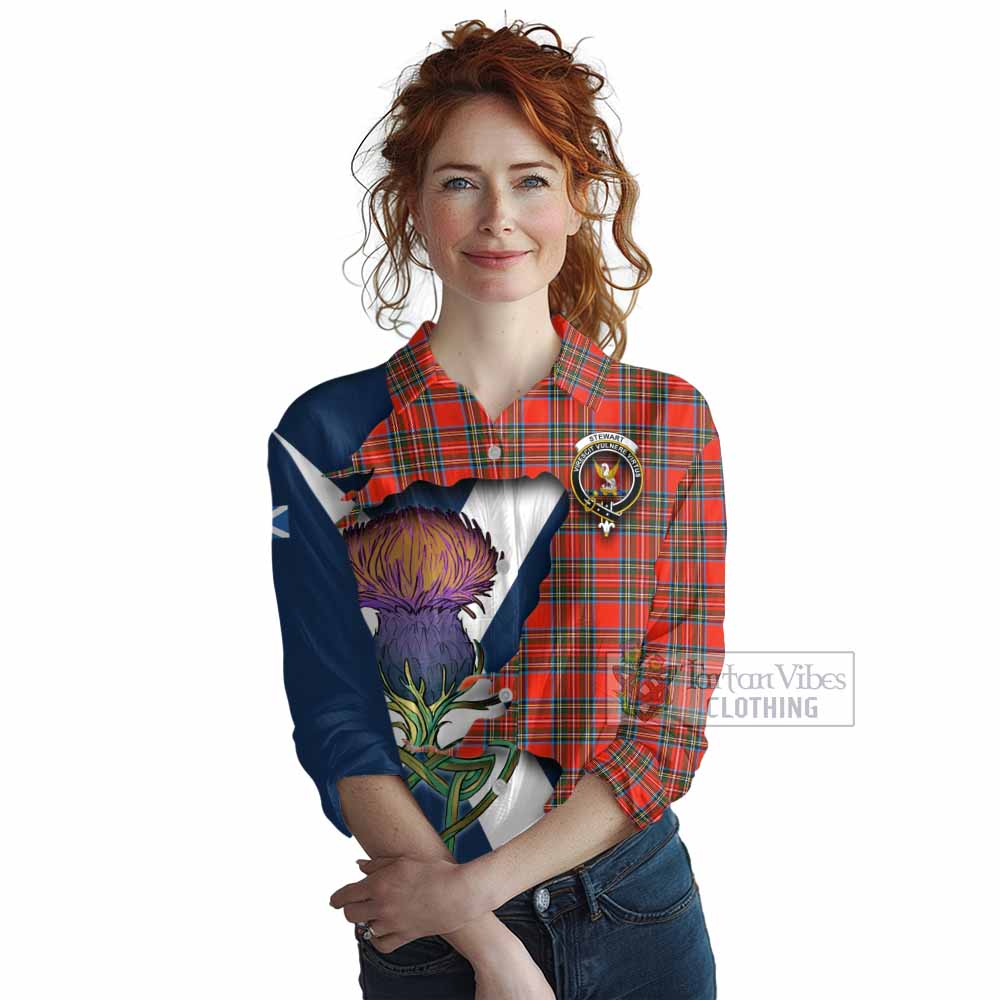 Tartan Vibes Clothing Stewart (Stuart) Tartan Family Crest Women's Casual Shirt Scottish Thistle Celtic Inspired