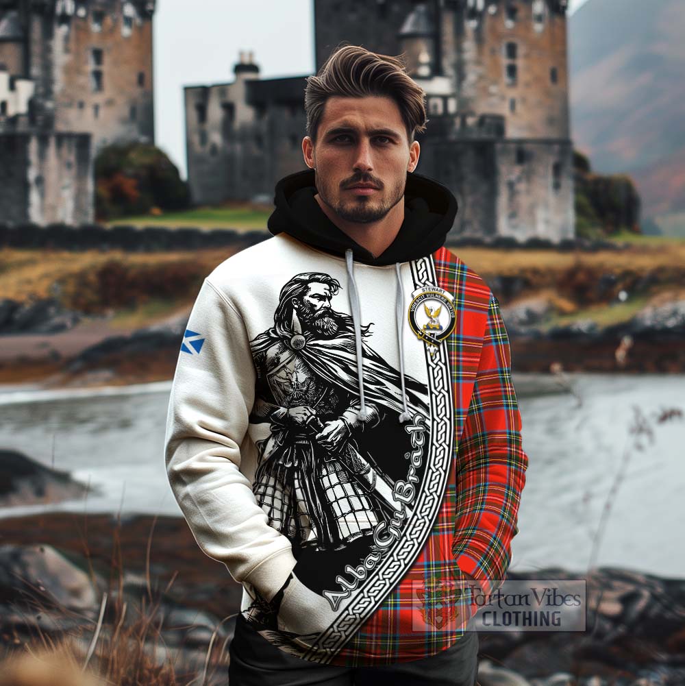 Tartan Vibes Clothing Stewart (Stuart) Tartan Clan Crest Cotton Hoodie with Highlander Warrior Celtic Style
