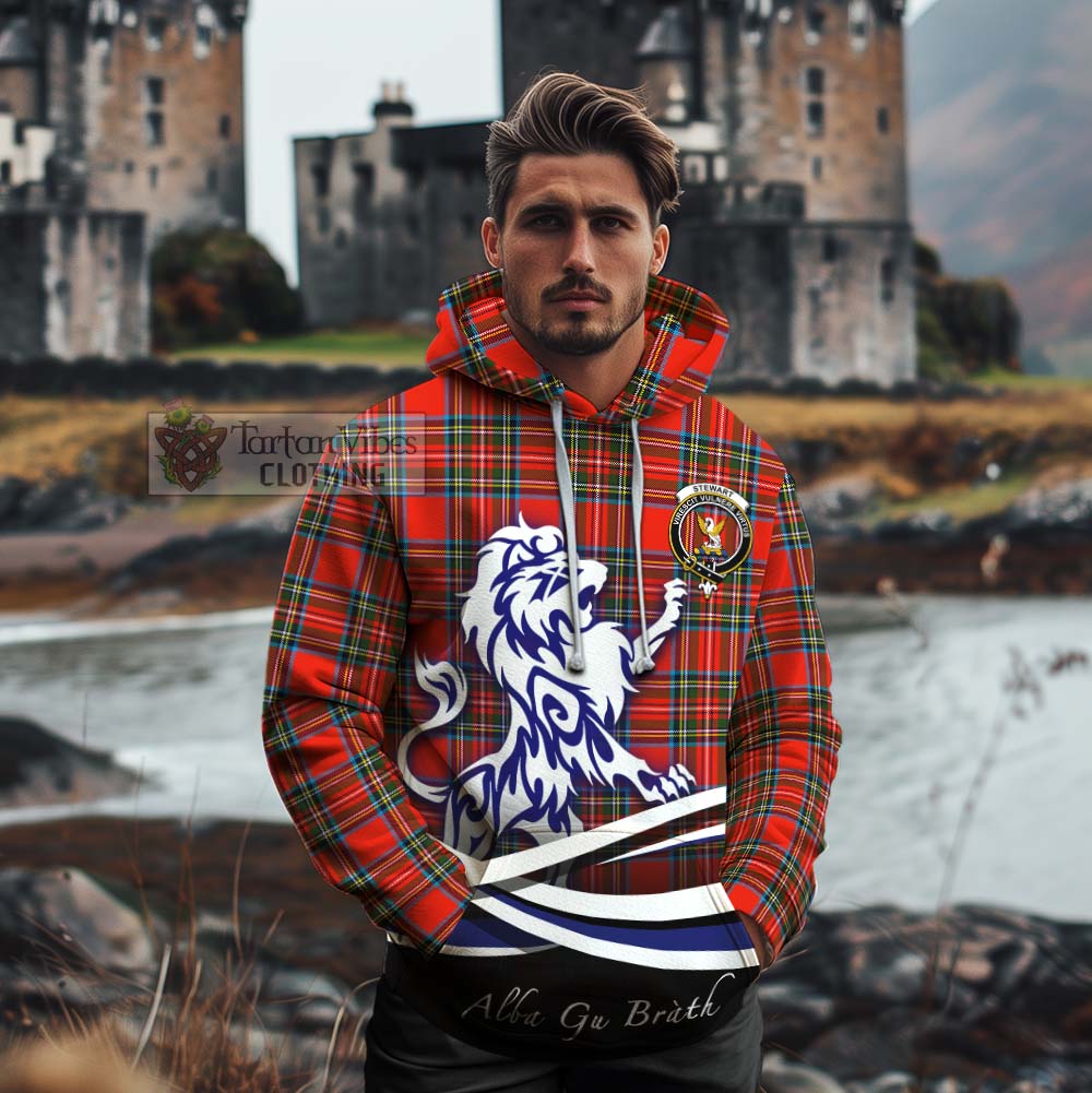 Tartan Vibes Clothing Stewart (Stuart) Tartan Cotton Hoodie with Alba Gu Brath Regal Lion Emblem