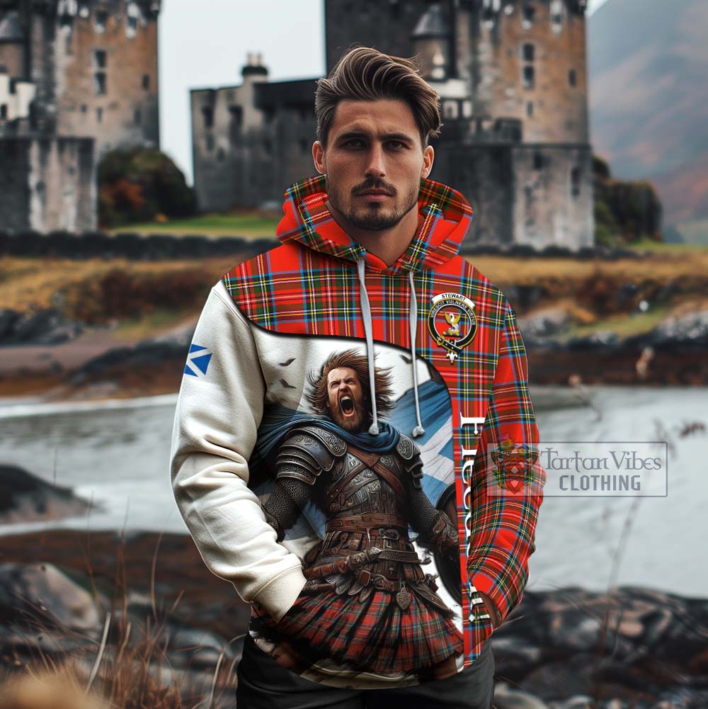 Tartan Vibes Clothing Stewart (Stuart) Crest Tartan Cotton Hoodie Inspired by the Freedom of Scottish Warrior