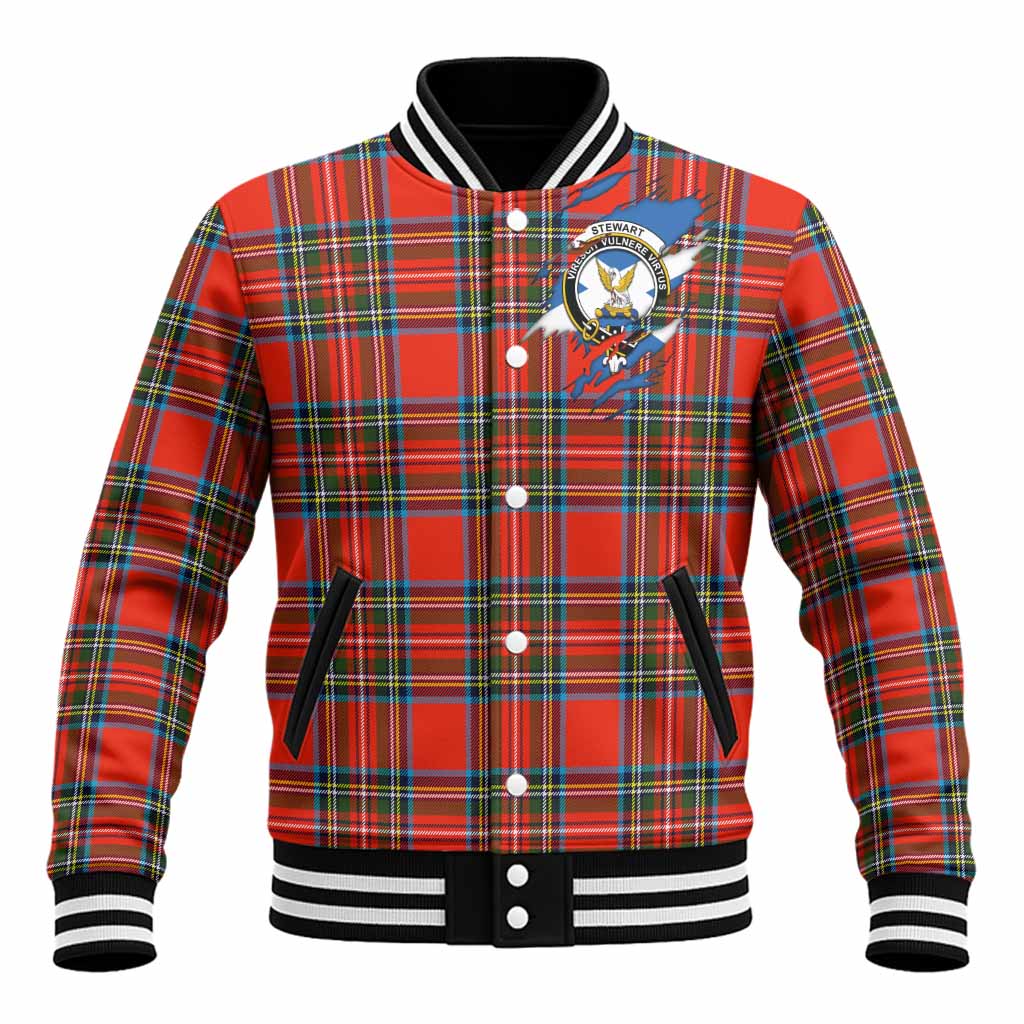 Stewart (Stuart) Clan Crest In Me Tartan Baseball Jacket Scotland Flag Style
