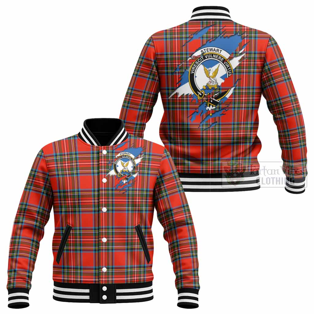 Stewart (Stuart) Clan Crest In Me Tartan Baseball Jacket Scotland Flag Style