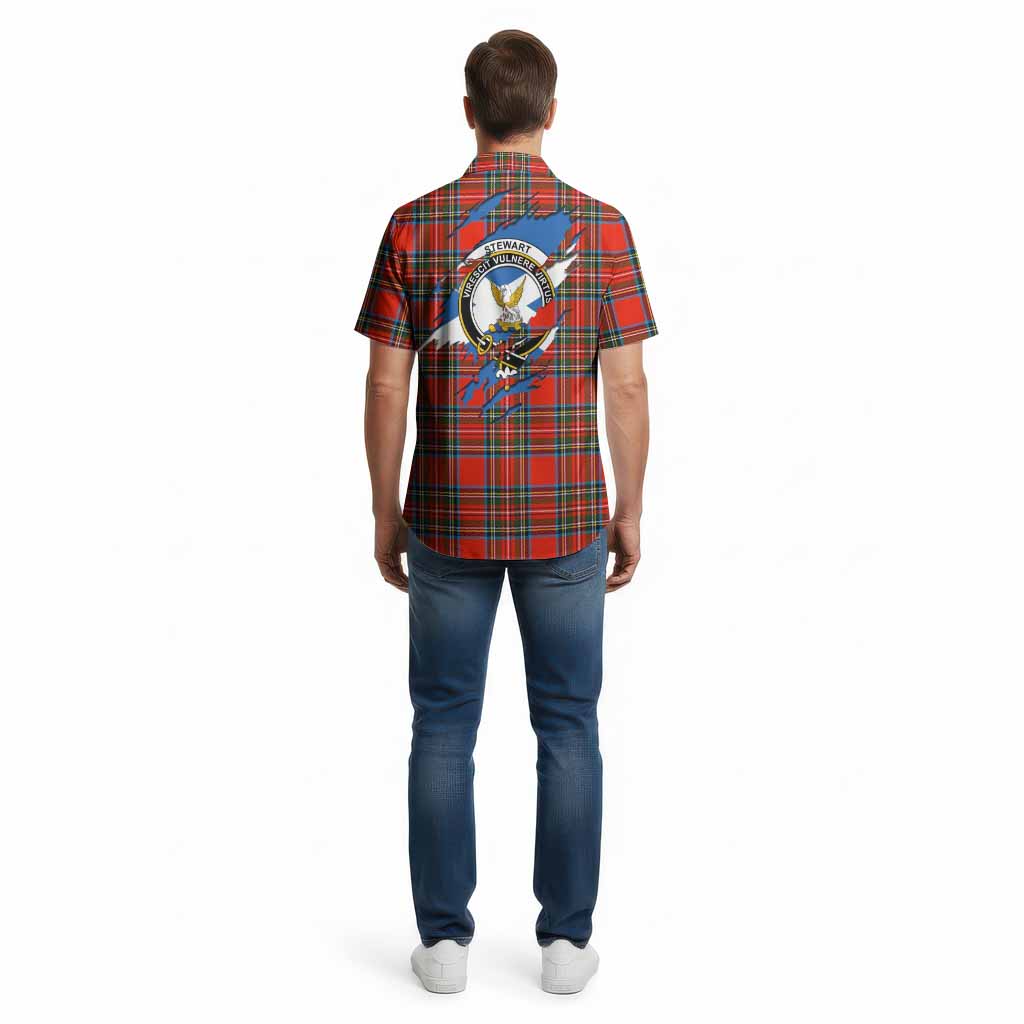 Stewart (Stuart) Clan Crest In Me Tartan Cotton Hawaiian Shirt Scotland Flag Style