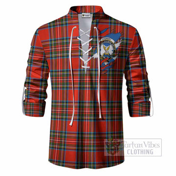 Stewart (Stuart) Clan Crest In Me Tartan Ghillie Shirt Scotland Flag Style