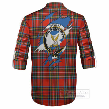 Stewart (Stuart) Clan Crest In Me Tartan Ghillie Shirt Scotland Flag Style