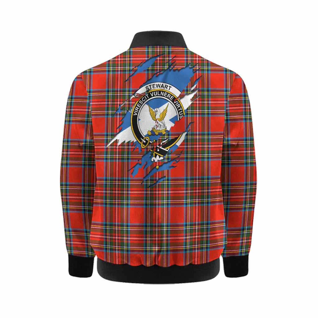 Stewart (Stuart) Clan Crest In Me Tartan Kid Bomber Jacket Scotland Flag Style
