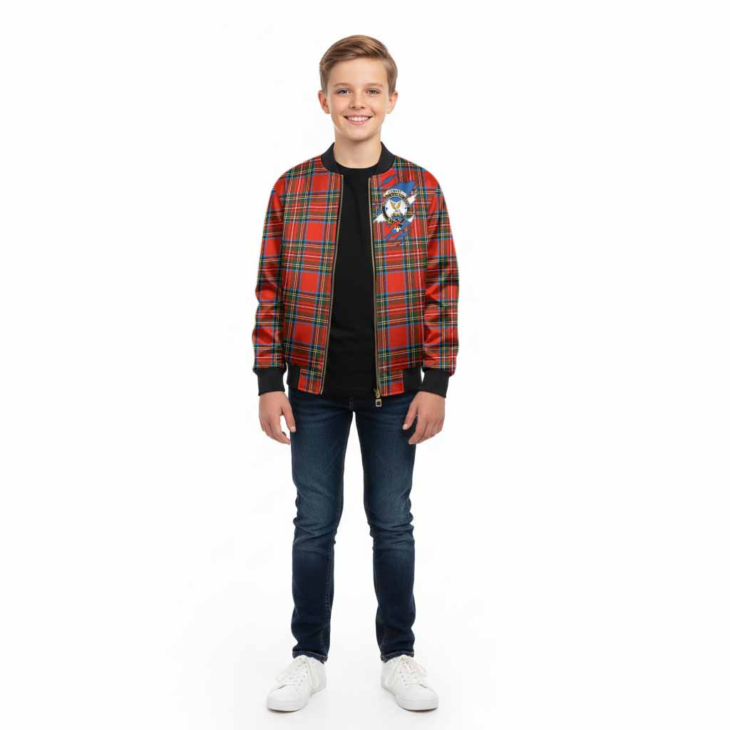 Stewart (Stuart) Clan Crest In Me Tartan Kid Bomber Jacket Scotland Flag Style