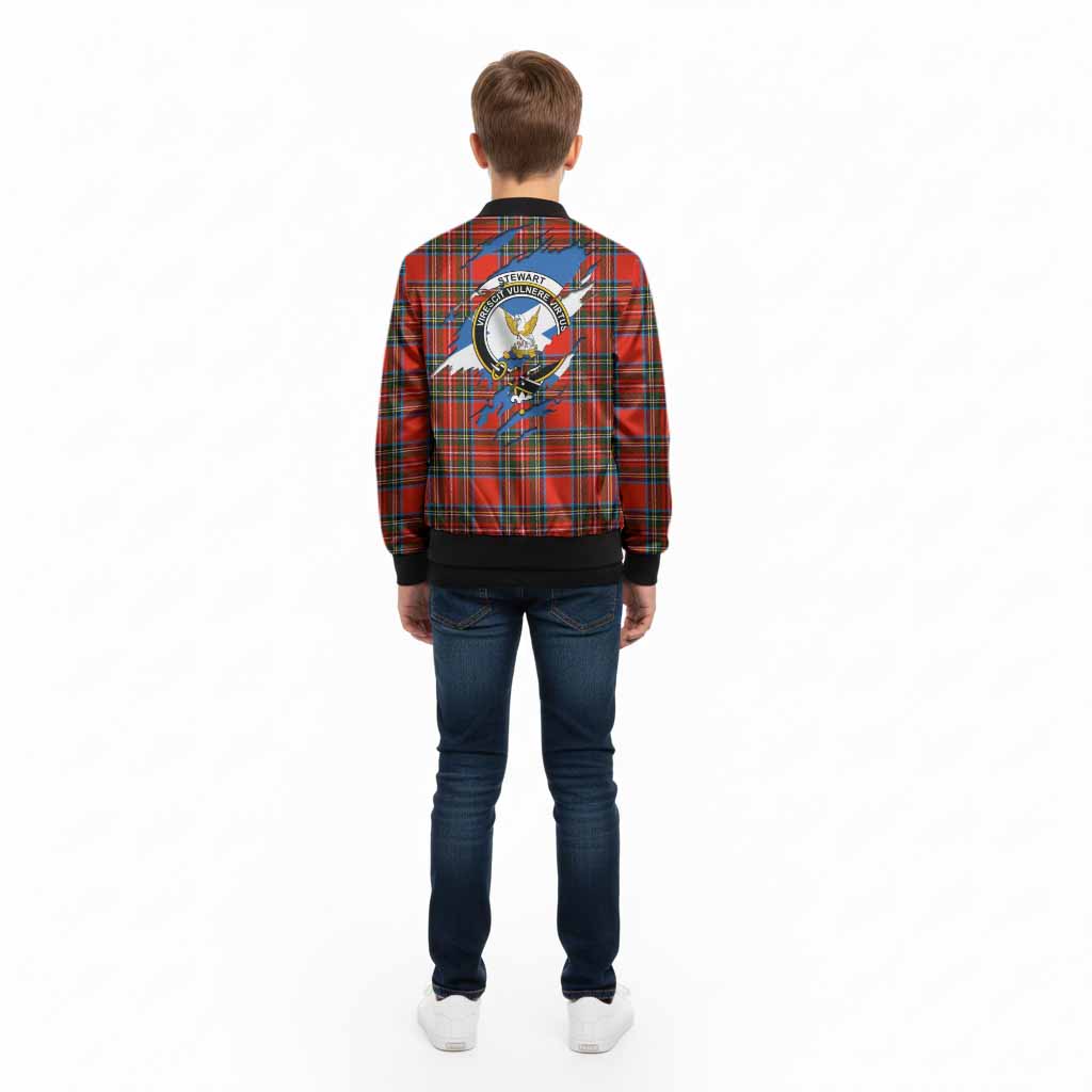 Stewart (Stuart) Clan Crest In Me Tartan Kid Bomber Jacket Scotland Flag Style