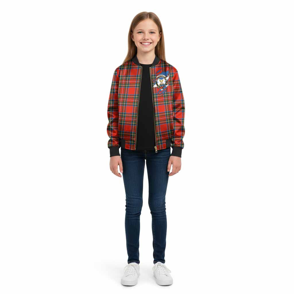 Stewart (Stuart) Clan Crest In Me Tartan Kid Bomber Jacket Scotland Flag Style