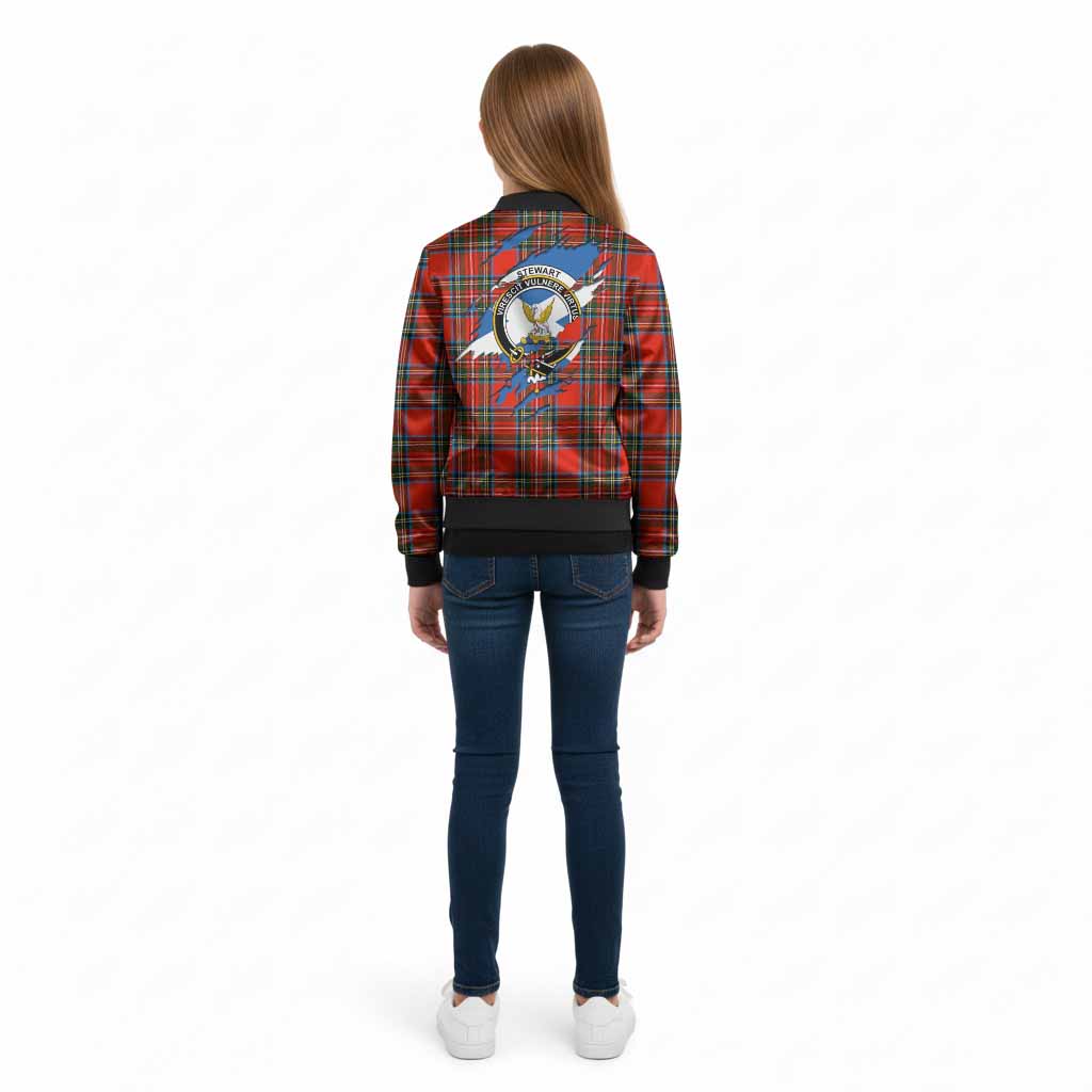 Stewart (Stuart) Clan Crest In Me Tartan Kid Bomber Jacket Scotland Flag Style