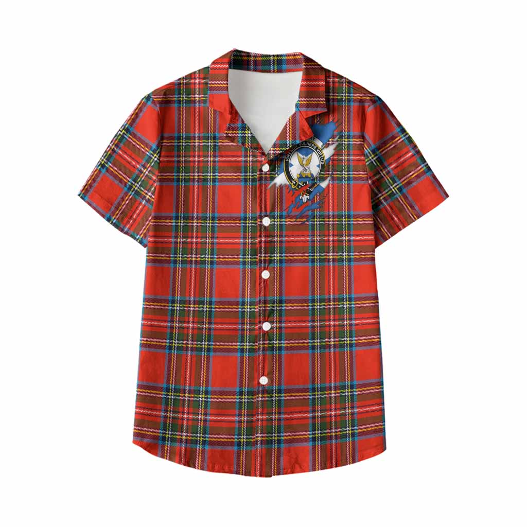 Stewart (Stuart) Clan Crest In Me Tartan Kid Hawaiian Shirt Scotland Flag Style
