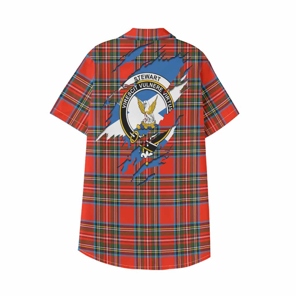 Stewart (Stuart) Clan Crest In Me Tartan Kid Hawaiian Shirt Scotland Flag Style