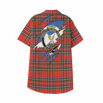 Stewart (Stuart) Clan Crest In Me Tartan Kid Hawaiian Shirt Scotland Flag Style