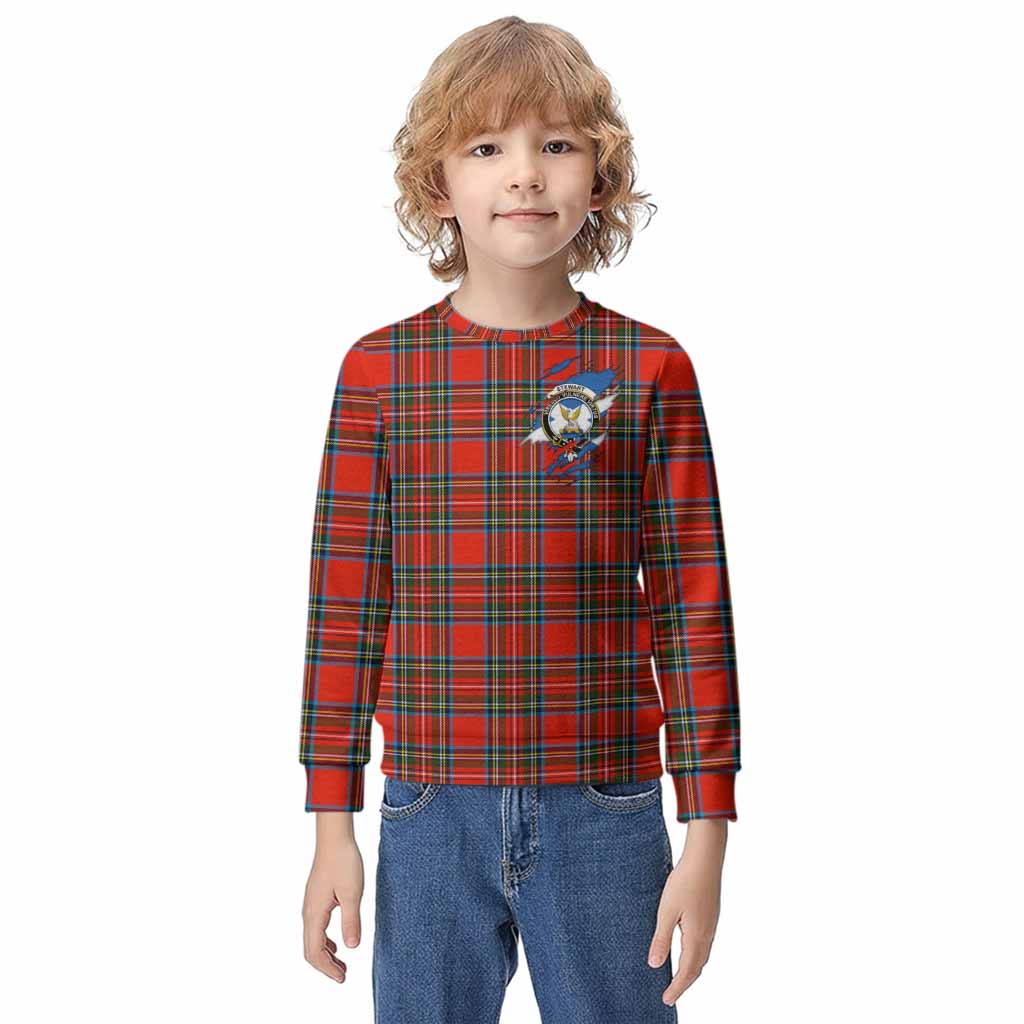 Stewart (Stuart) Clan Crest In Me Tartan Kid Knitted Sweatshirt Scotland Flag Style