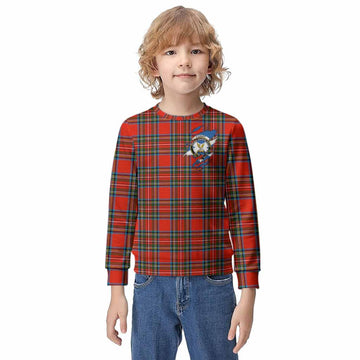 Stewart (Stuart) Clan Crest In Me Tartan Kid Knitted Sweatshirt Scotland Flag Style