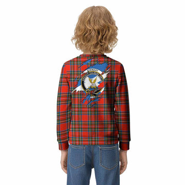 Stewart (Stuart) Clan Crest In Me Tartan Kid Knitted Sweatshirt Scotland Flag Style
