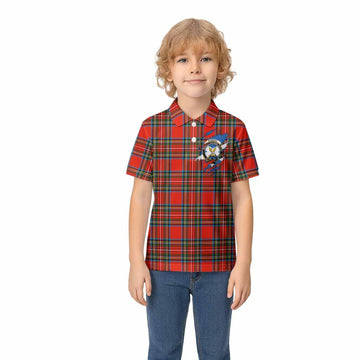 Stewart (Stuart) Clan Crest In Me Tartan Kid Polo Shirt Scotland Flag Style