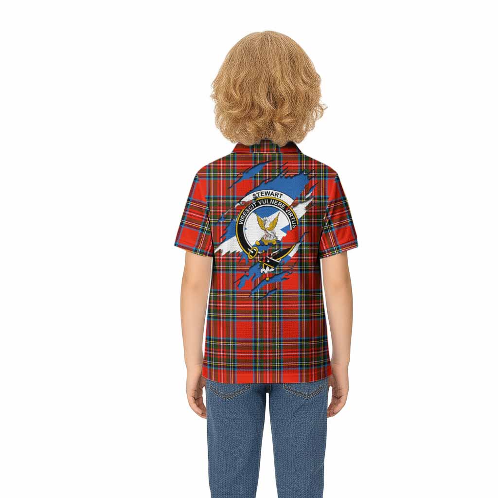 Stewart (Stuart) Clan Crest In Me Tartan Kid Polo Shirt Scotland Flag Style