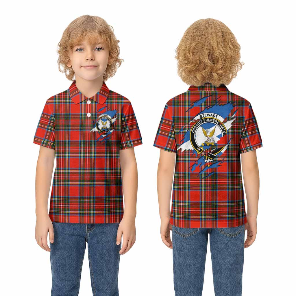 Stewart (Stuart) Clan Crest In Me Tartan Kid Polo Shirt Scotland Flag Style