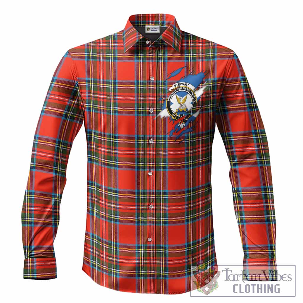 Stewart (Stuart) Clan Crest In Me Tartan Long Sleeve Button Shirts Scotland Flag Style