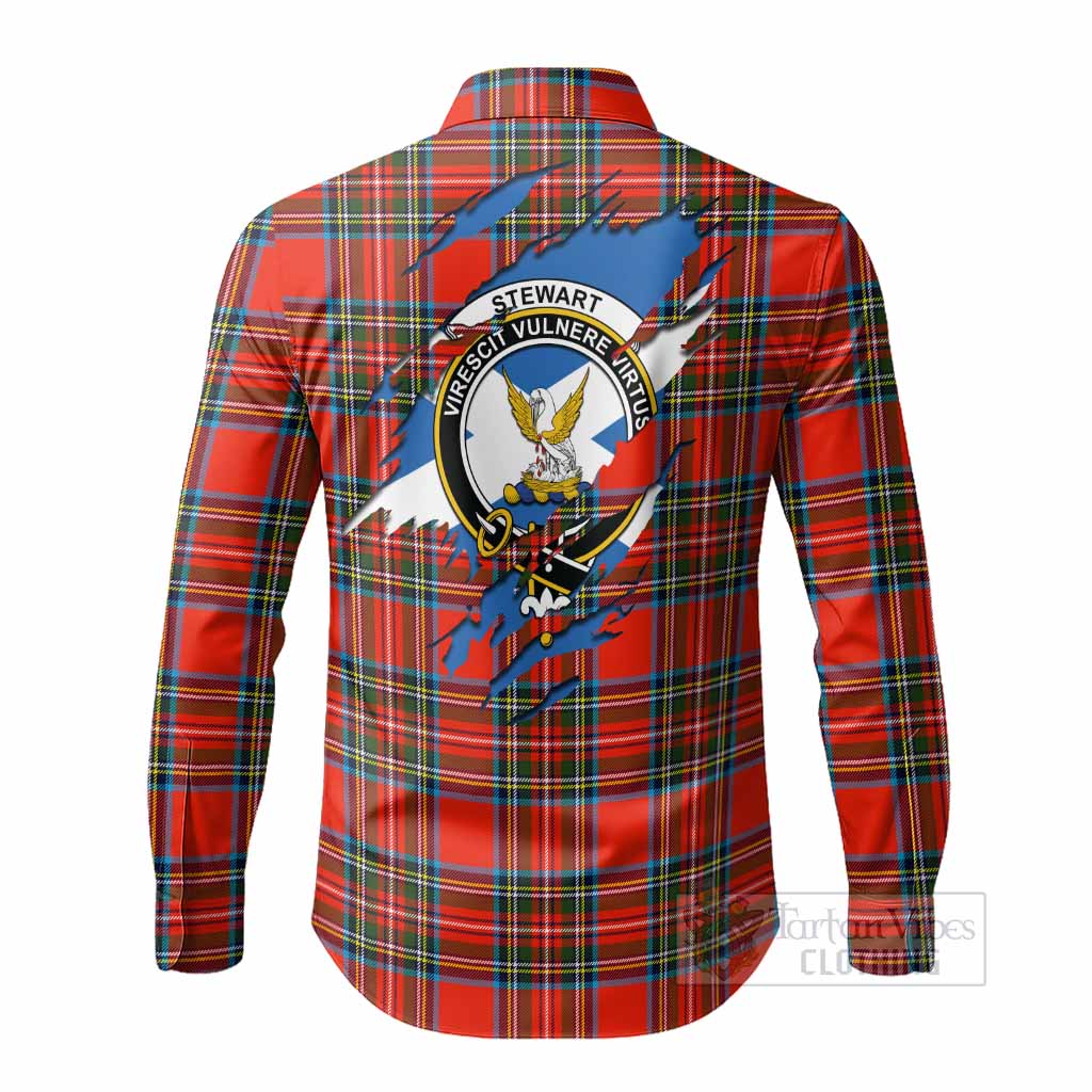 Stewart (Stuart) Clan Crest In Me Tartan Long Sleeve Button Shirts Scotland Flag Style