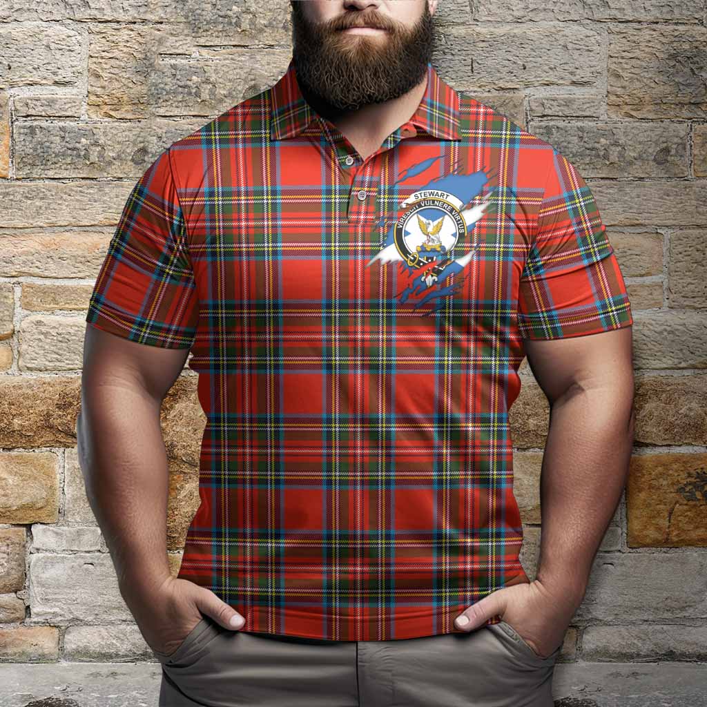 Stewart (Stuart) Clan Crest In Me Tartan Polo Shirt Scotland Flag Style